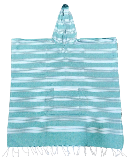 Turkish Towel Hoodie - Kids - Aqua Striped