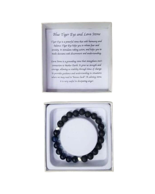 Dark Blue Tiger Eye & Lava stone bracelet