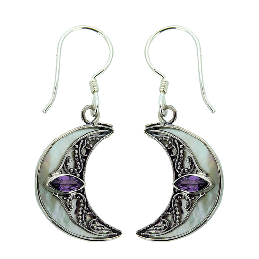 Amethyst & Mother of Pearl Moon Earrings