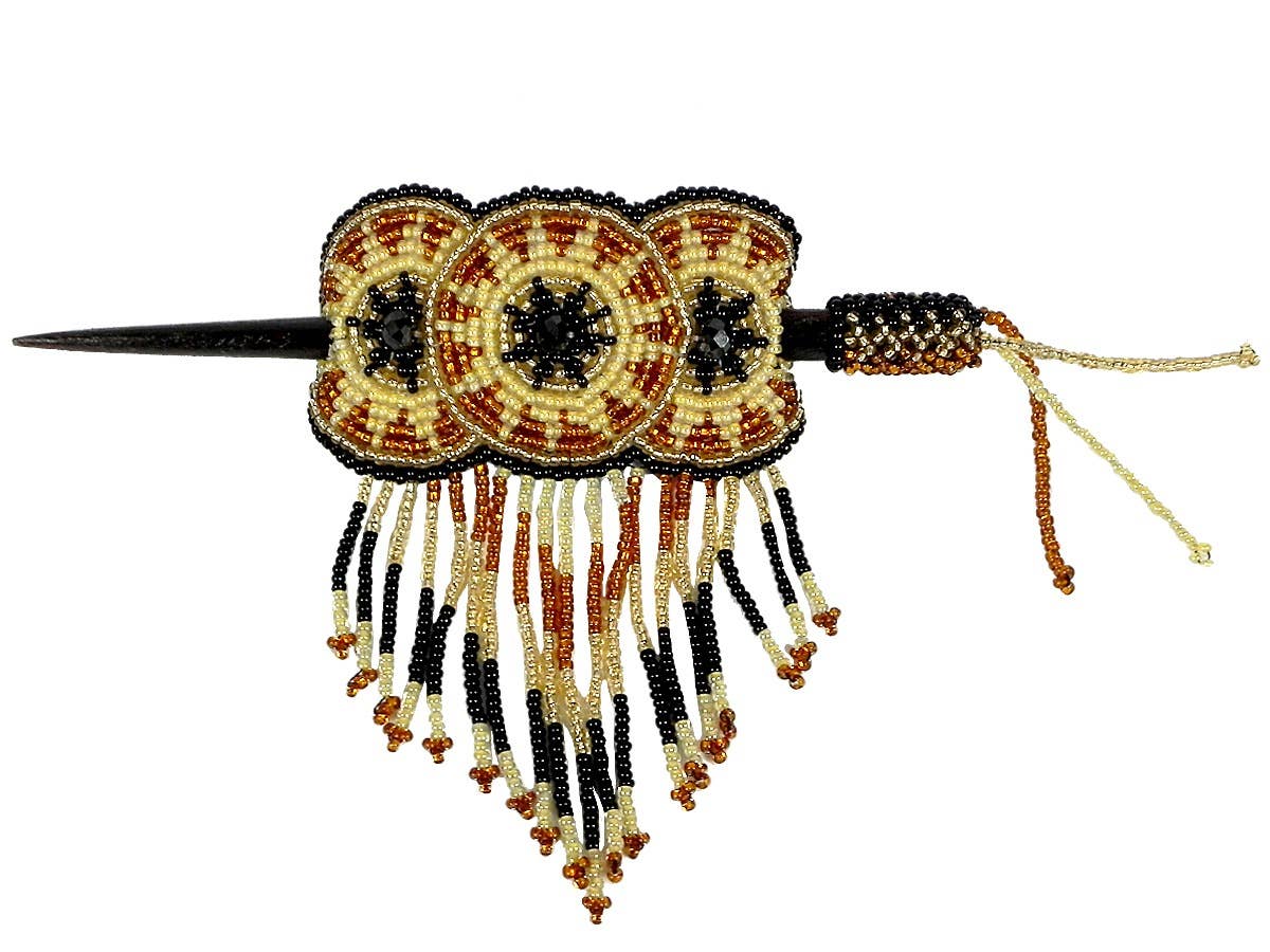 Large Beaded 3 Circle Seed Bead Fringe Barrette Hair Stick