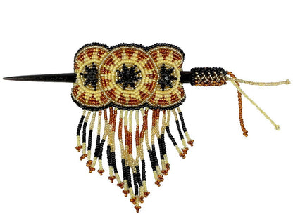 Large Beaded 3 Circle Seed Bead Fringe Barrette Hair Stick