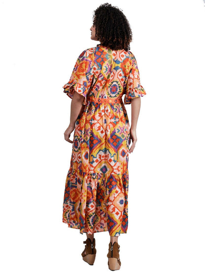 Abstract Screen Print Empire Waist Maxi Dress