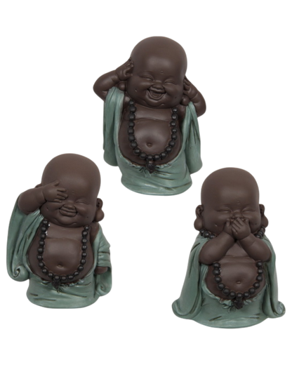 Turquoise Hear/Speak/See Buddha