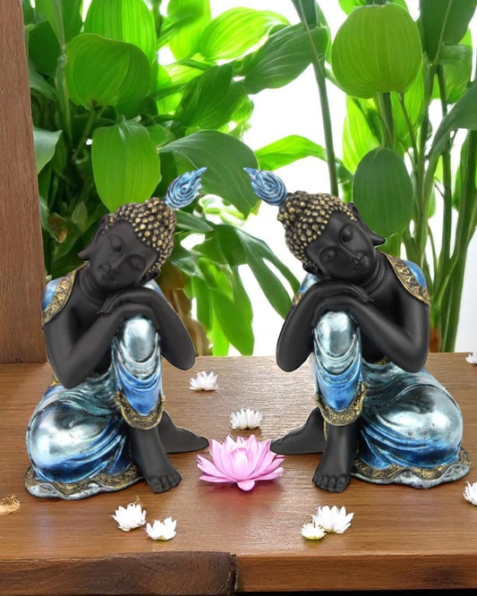 18cm Rulai Resting Blue Buddha (set of 2)