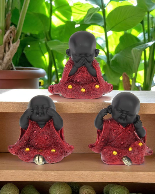 Cute Wise Monks Red Robe set of 3