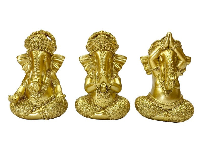 Golden Ganesh Sitting set of 3