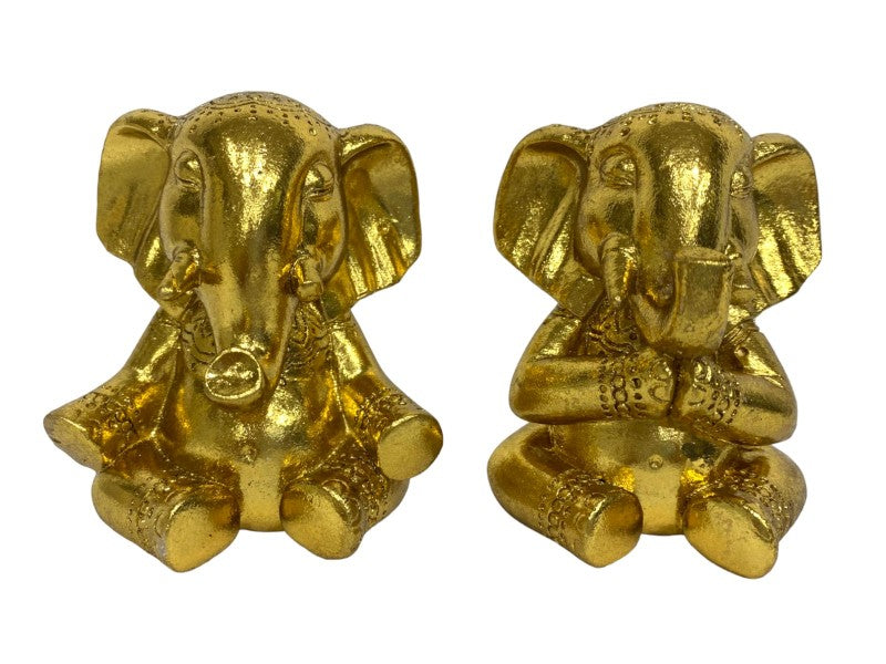 Sitting Gold Elephant set of 2