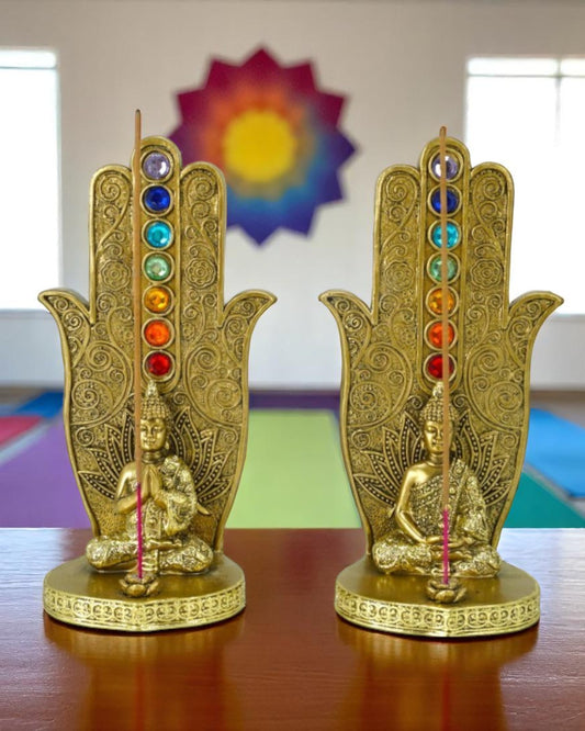 Gold Hamsa Hand with Chakra & Buddha
