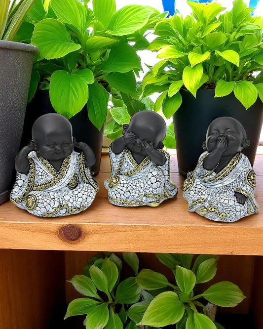 Wise Sitting Buddha Pebble deisgn ( set of 3 )