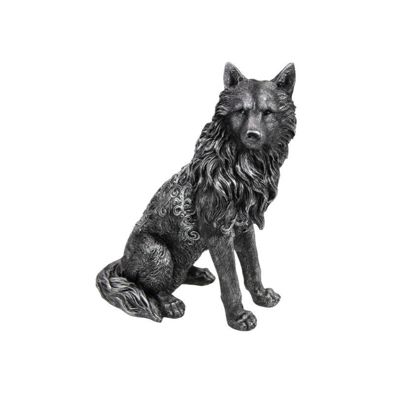 Sitting Antique Silver Wolf