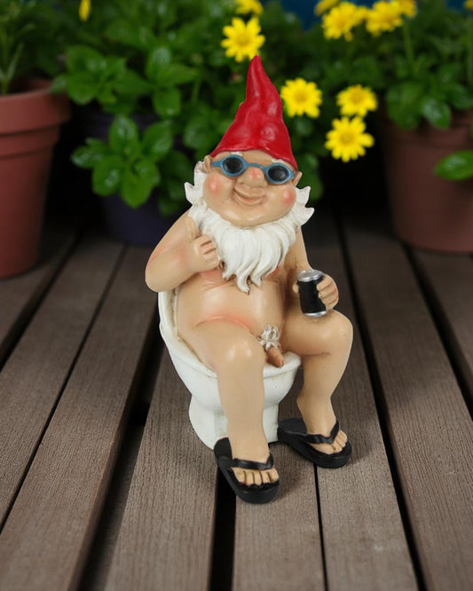 Rude Gnome Sit on Toilet