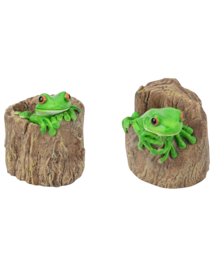 Green Tree Frog in Log - set of 2