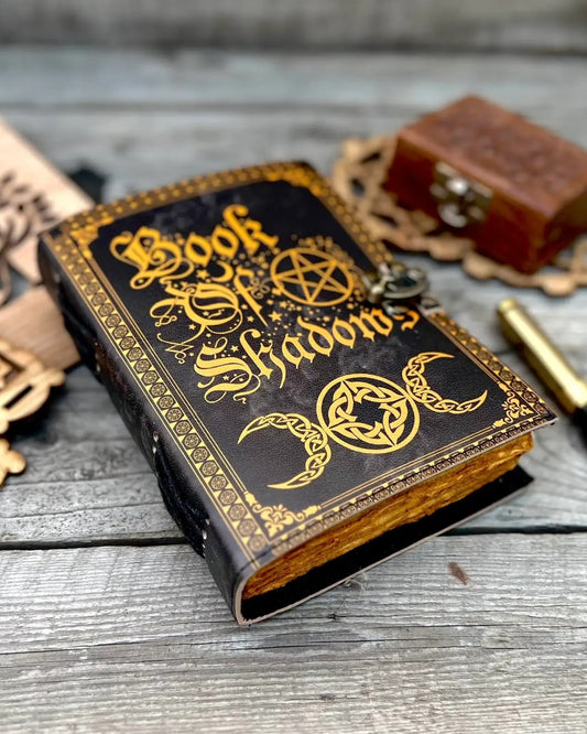 Leather Journal Vintage Notebook with Book of Shadow Print 