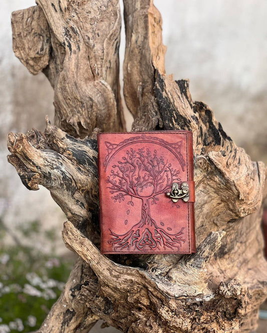 Leather Journal Notebook Tree Embossed Life of Tree: Red
