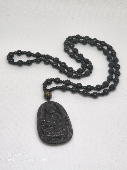 Obsidian Buddha Necklace