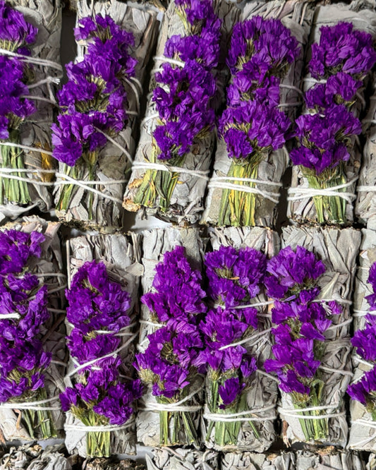 Dark Purple Statice, Sinuata, Floral Sage Wand