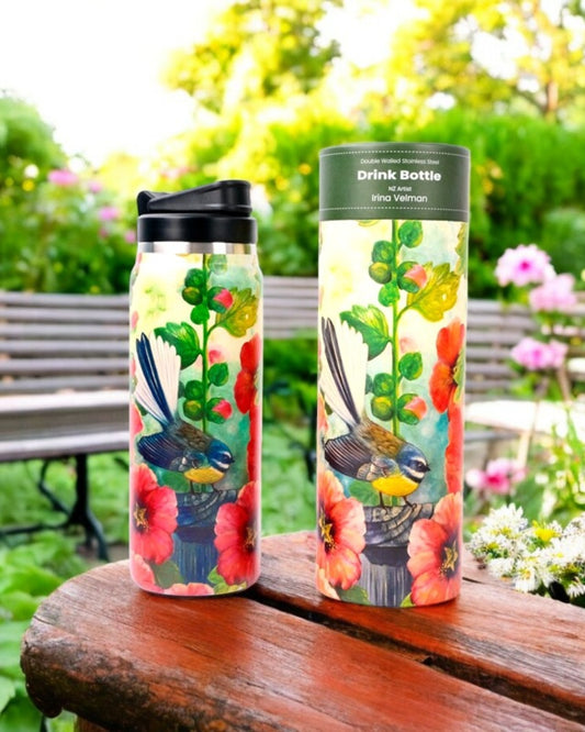 Drink Bottle - Fantail & Hollyhocks
