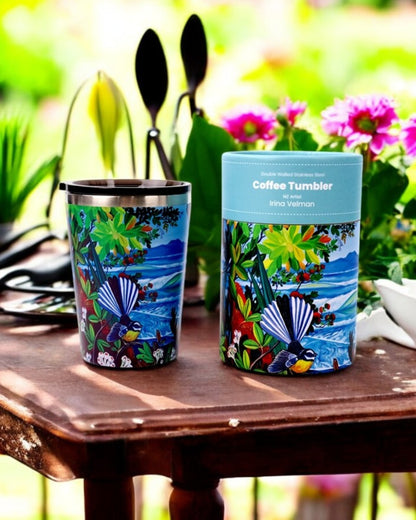 NZ Double Walled S/S Tumbler - Fantail & Rangitoto