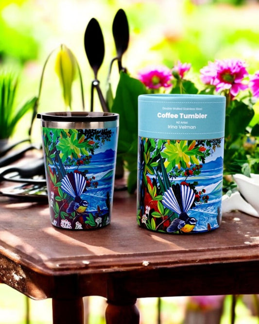 NZ Double Walled S/S Tumbler - Fantail & Rangitoto