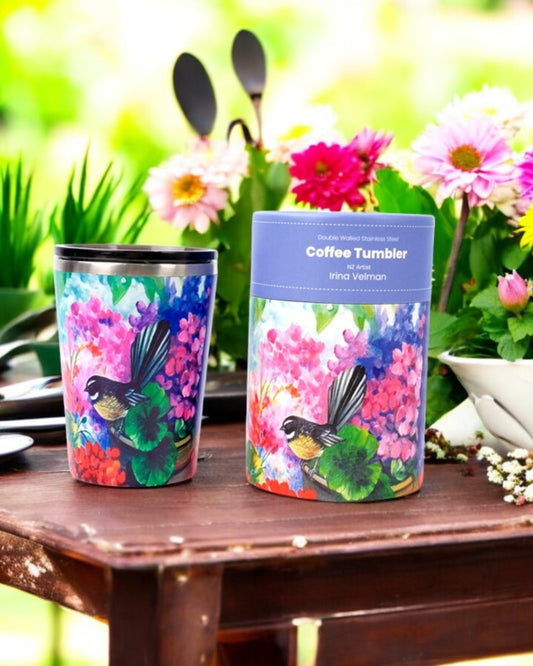 NZ Double Walled S/S Tumbler - Fantail & Hydrangea