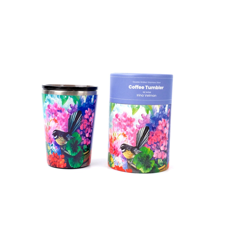 NZ Double Walled S/S Tumbler - Fantail & Hydrangea