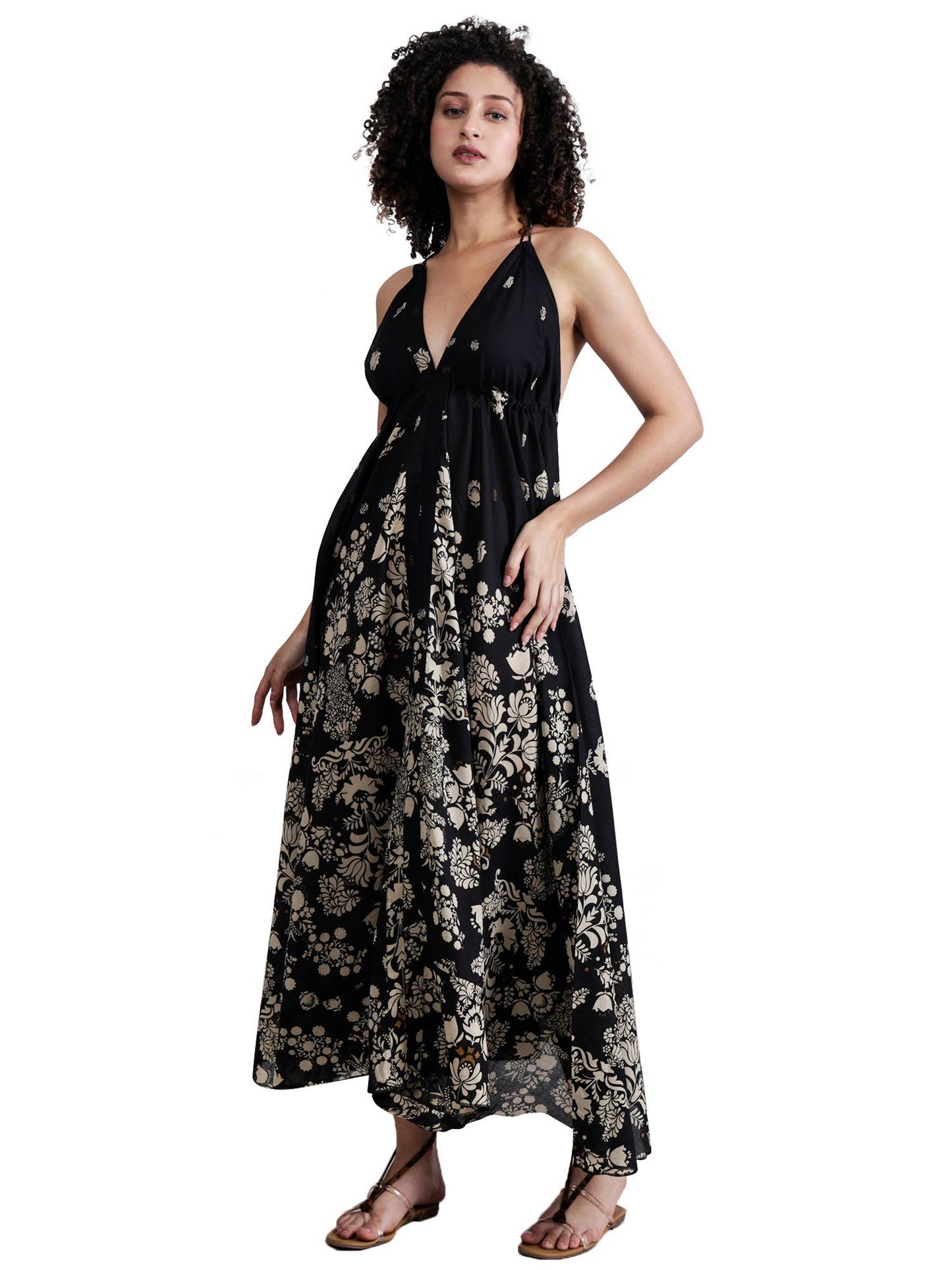 Long Knot Floral Screen Print Beach Dress