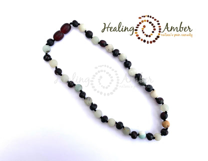 Raw Molasses Amber & Amazonite Gemstone-11 inch Necklace