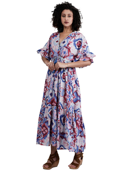 Abstract Screen Print Empire Waist Maxi Dress