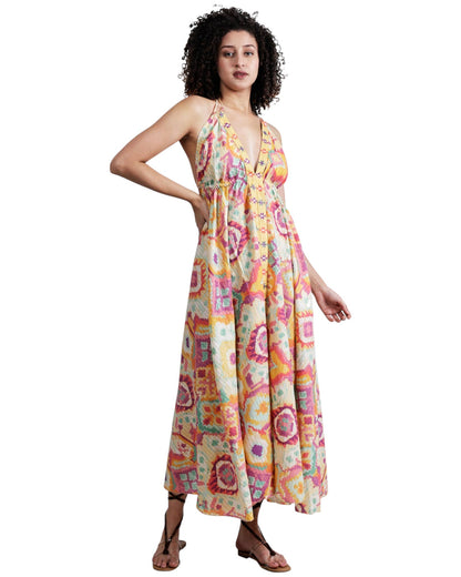 Long Knot Abstract Screen Print Beach Dress