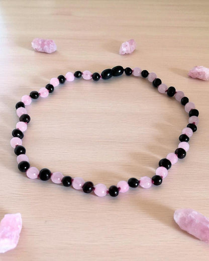 Molasses Amber & Rose Quartz-11 inch Necklace