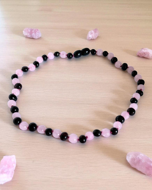 Molasses Amber & Rose Quartz-11 inch Necklace