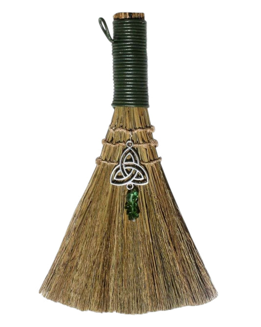 Wicca Broom – Triquetra with Green Aventurine
