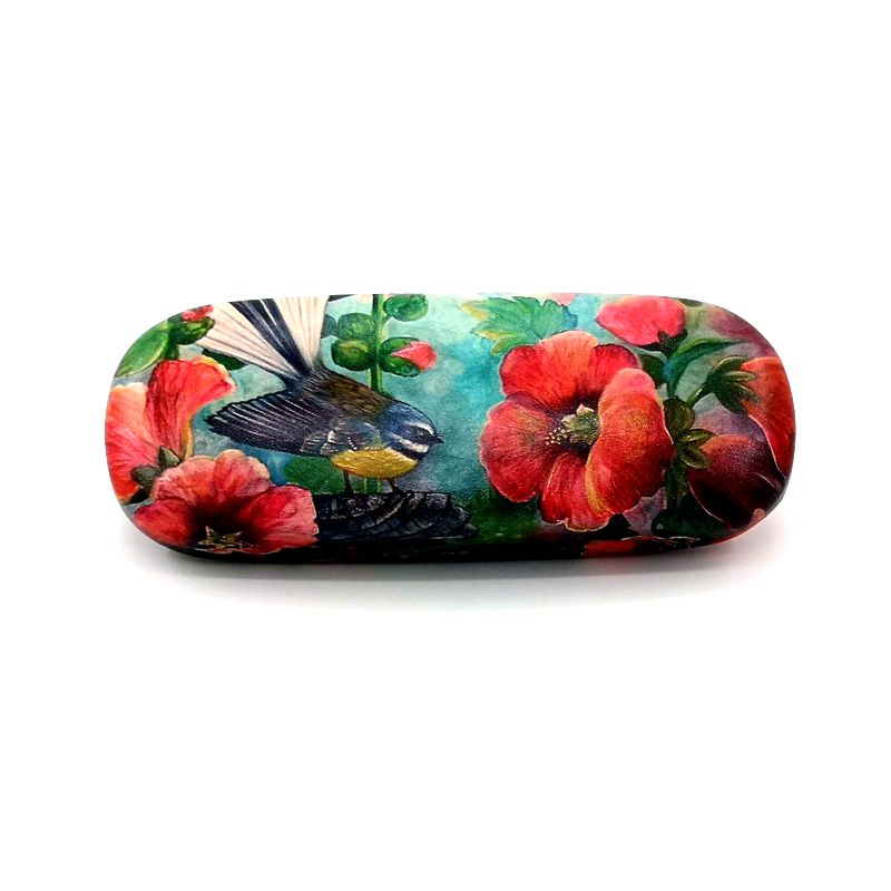 Hibiscus Flower & Fantail Birds Glasses Case