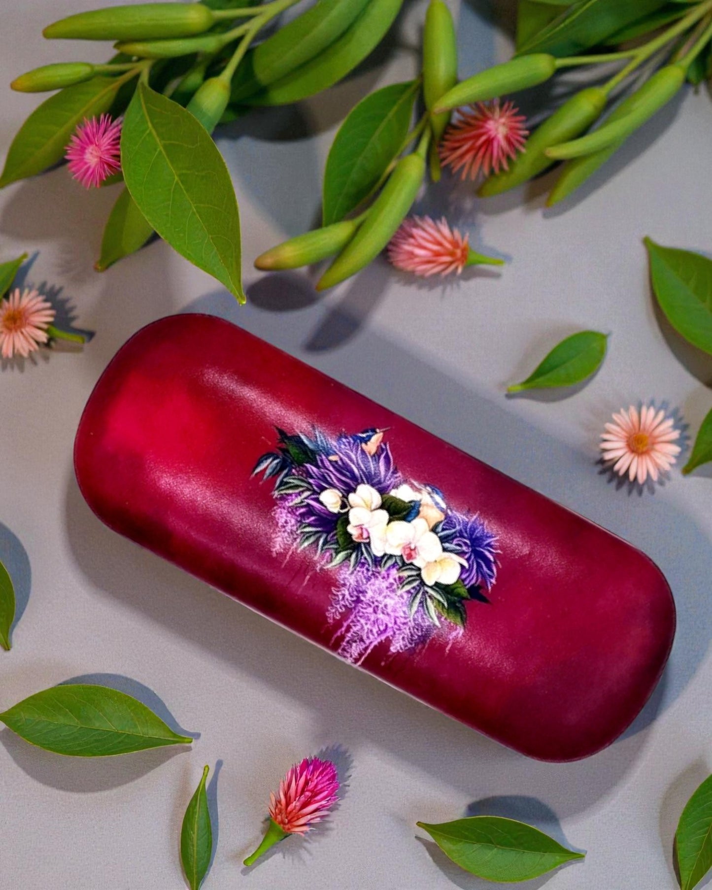 Double Kingfisher Birds & Flowers Glasses Case