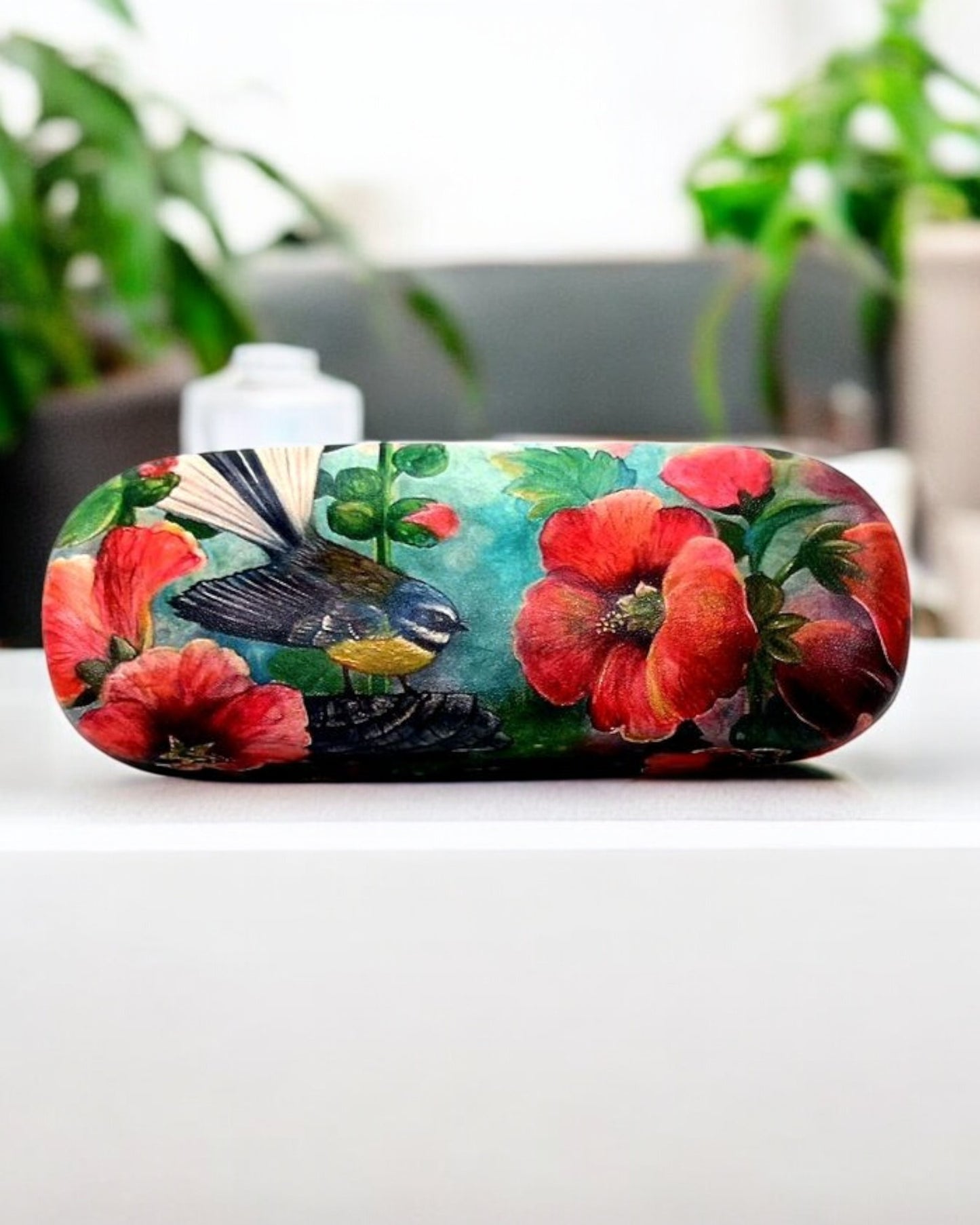 Hibiscus Flower & Fantail Birds Glasses Case