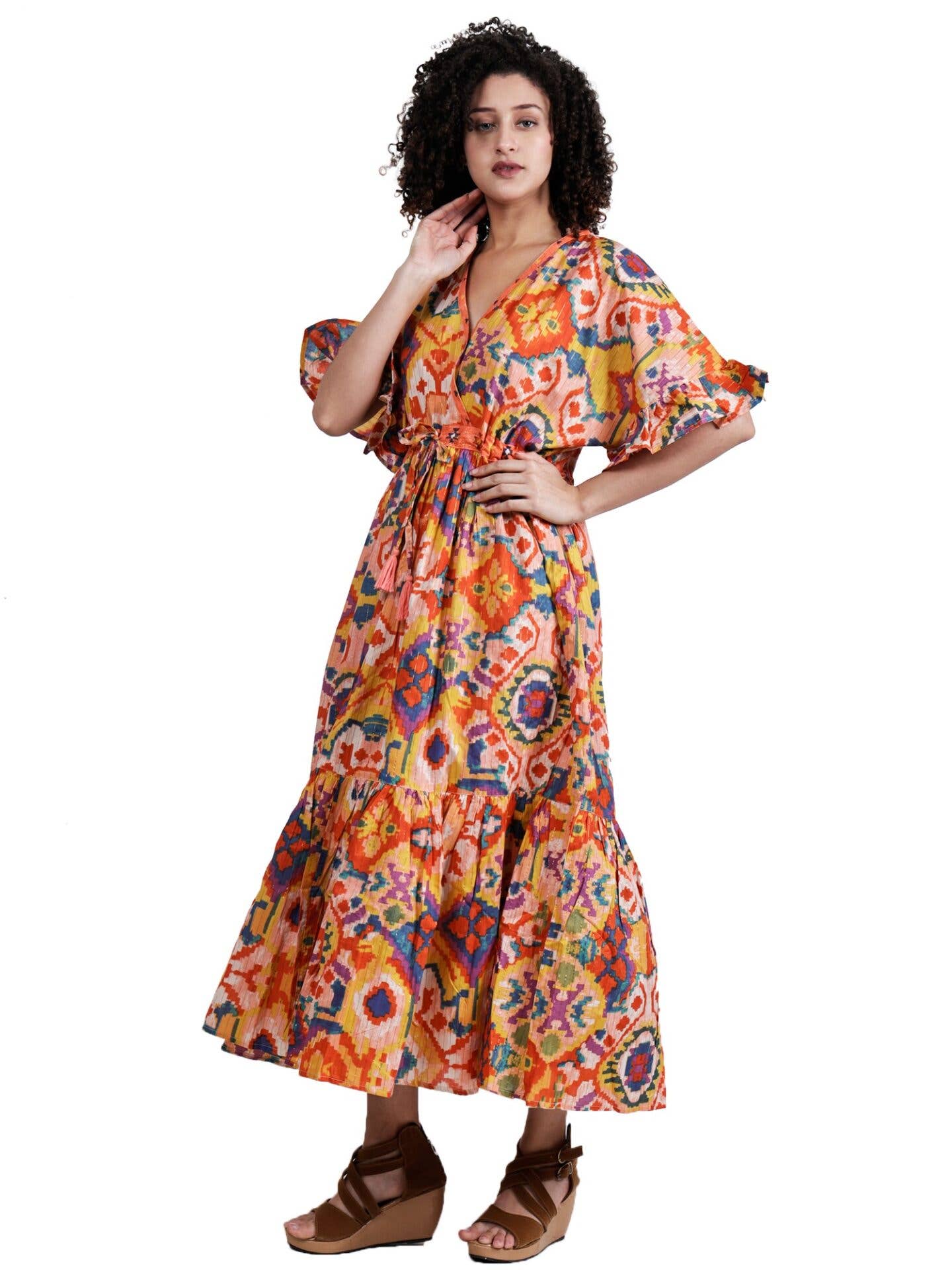Abstract Screen Print Empire Waist Maxi Dress