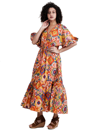 Abstract Screen Print Empire Waist Maxi Dress