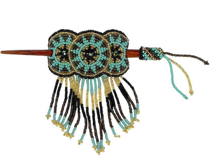 Large Beaded 3 Circle Seed Bead Fringe Barrette Hair Stick