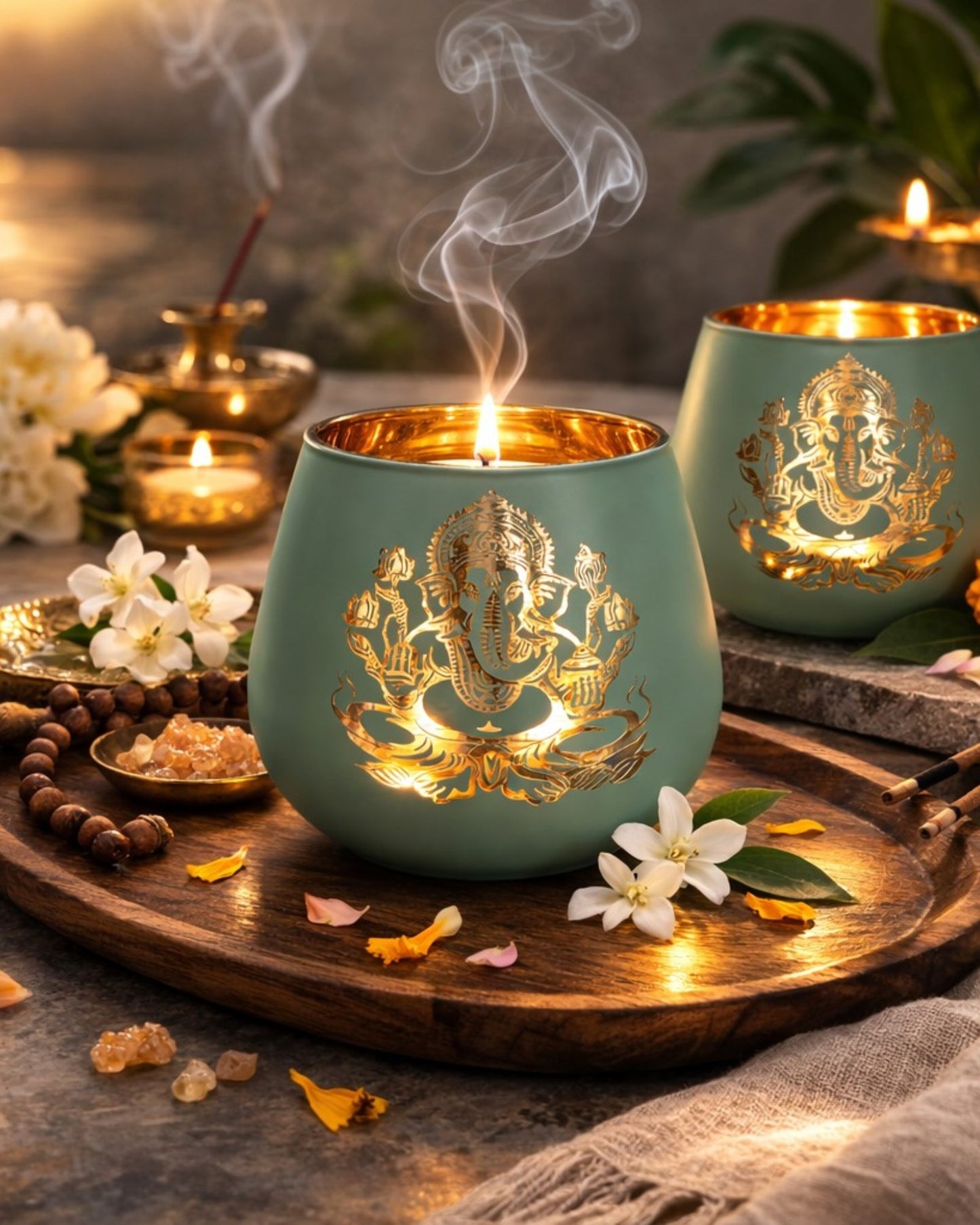 Candle Holder - Ganesha (4 in.) 2pcs: Turquoise