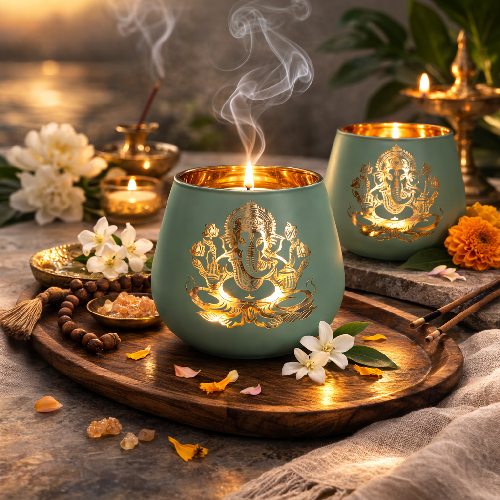 Candle Holder - Ganesha (4 in.) 2pcs: Turquoise
