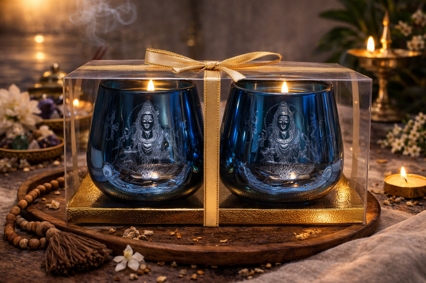 Candle Holder - Shiva (4 in.) 2 pc: Blue