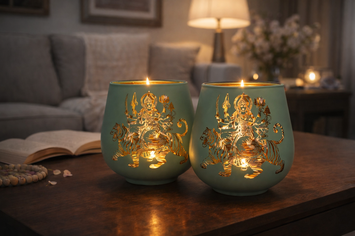 Candle Holder - Durga (4 in.) 2pcs: Turquoise