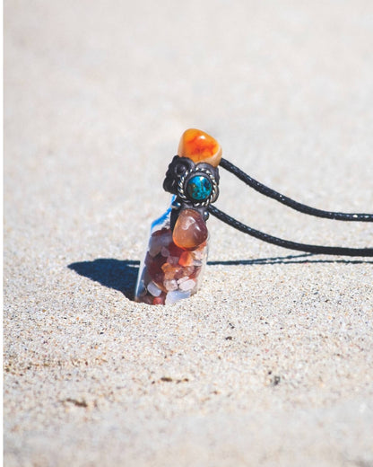 Tumbled Chip Stone Glass Bottle Pendant Adjustable Necklace