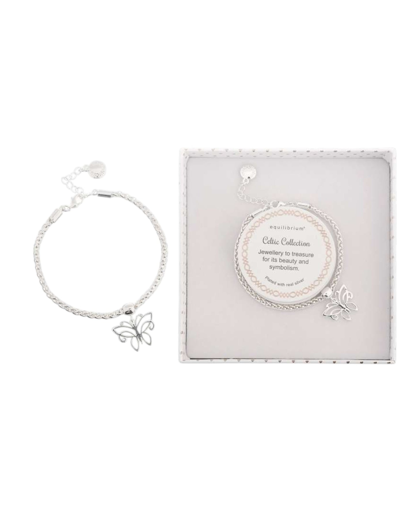 Equilibrium Celtic Butterfly Silver-Plated Mesh Bracelet