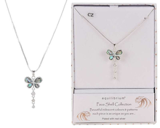 Equilibrium Paua Shell Butterfly Trail Silver-Plated Necklace