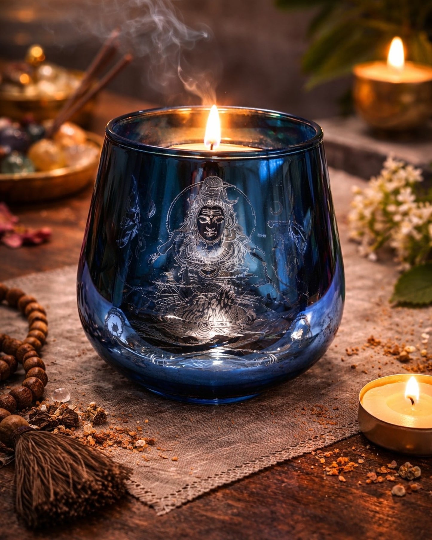 Candle Holder - Shiva (4 in.) 2 pc: Blue