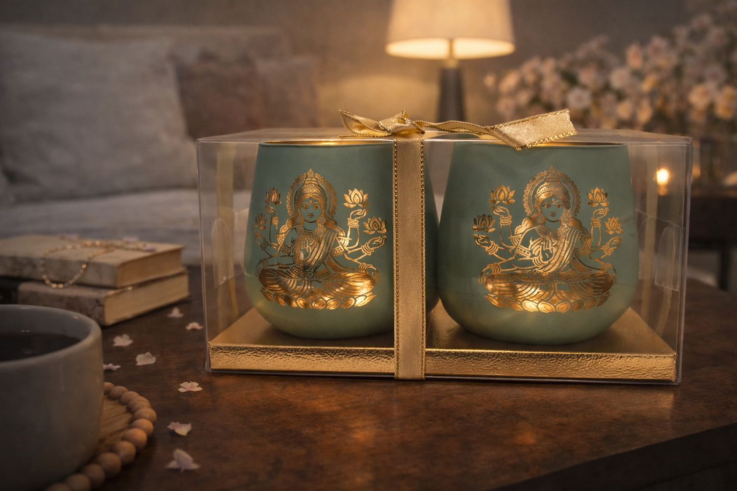 Candle Holder - Laxmi (4 in., 2 pcs): Turquoise