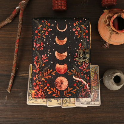 Leather Journal Blank Vintage Notebook with Moon Print  