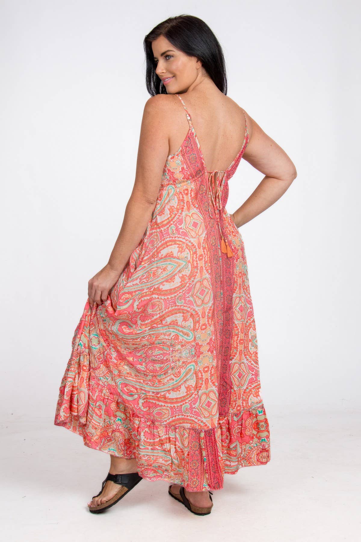 LONG STRAPPY SILK DRESS WITH POCKETS: Orange / One Size