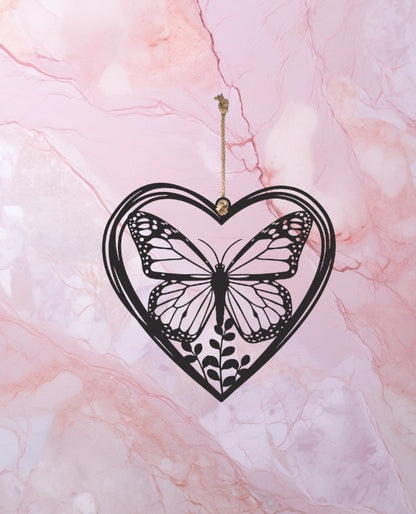 17cm Metal Hanging Heart Butterfly